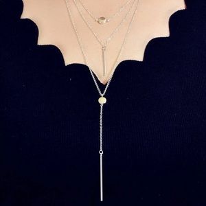 Bar Charm Y-Lariat Layered Necklace